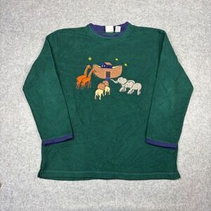 Vintage Jason Noahs Ark Embroidered Fleece Pullover Green XL Animals 90s